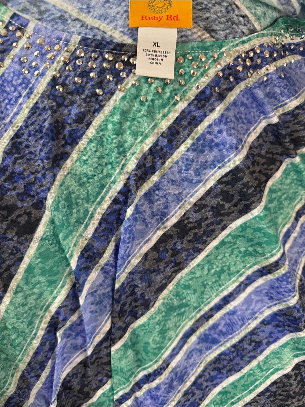 Ruby Rd.Womens Long Sleeve Patterned Tees - Navy, Blue, Teal Accents lot 30 - Picture 3 of 4